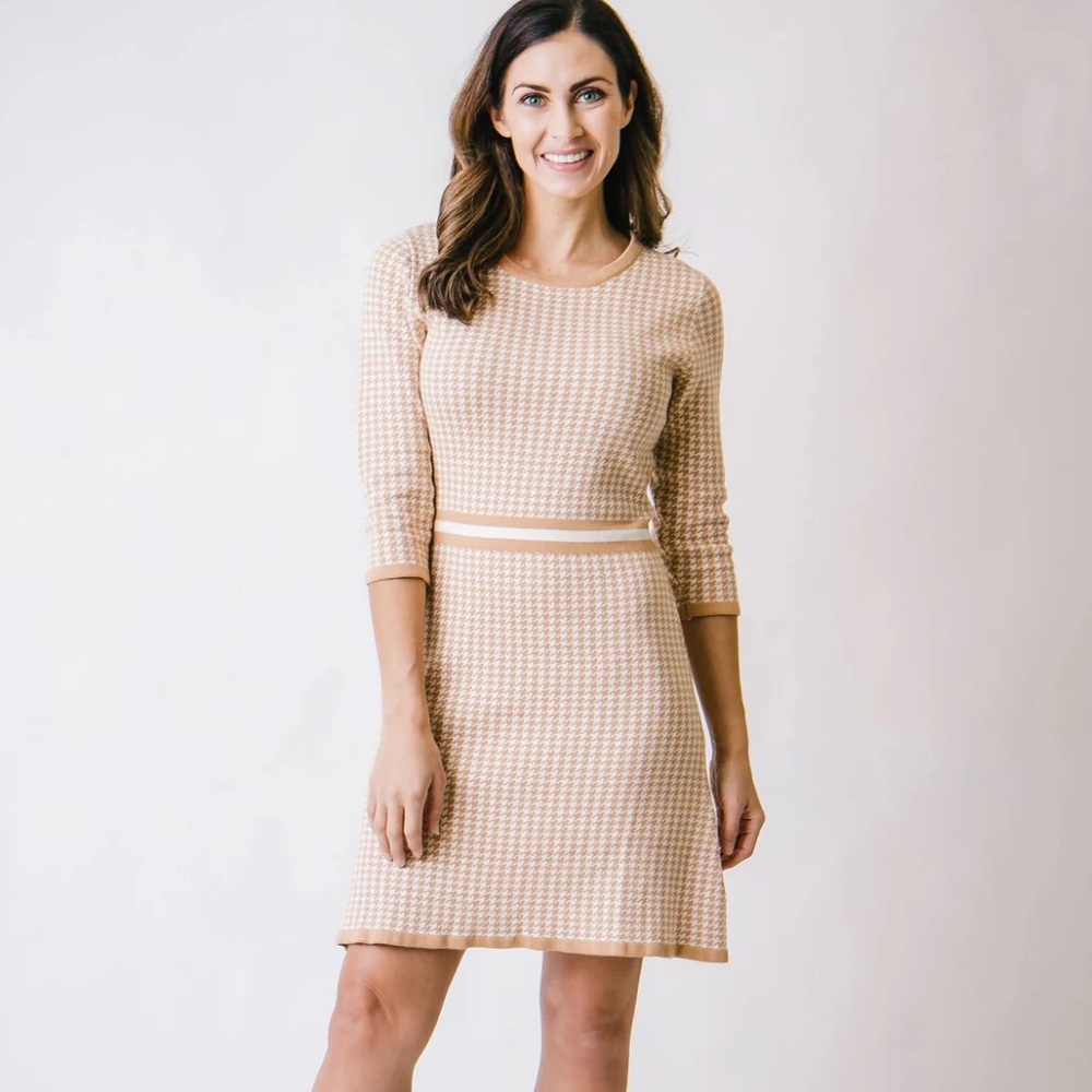 Hope & Henry 3/4 Sleeve Fit and Flare Sweater Dress